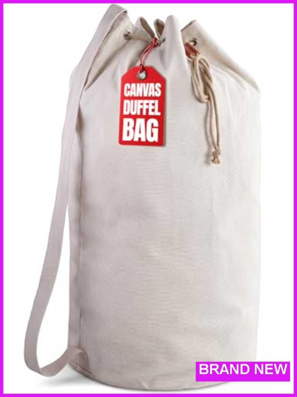 Canvas Duffel Bag Drawstring Leather Closure Shoulder Strap